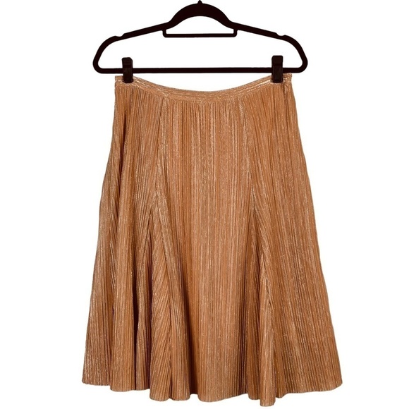 ANTHROPOLOGIE MAEVE AMBRA ROSE PINK SHIMMER METALLIC A-LINE PLEATED SKIRT - Picture 4 of 13